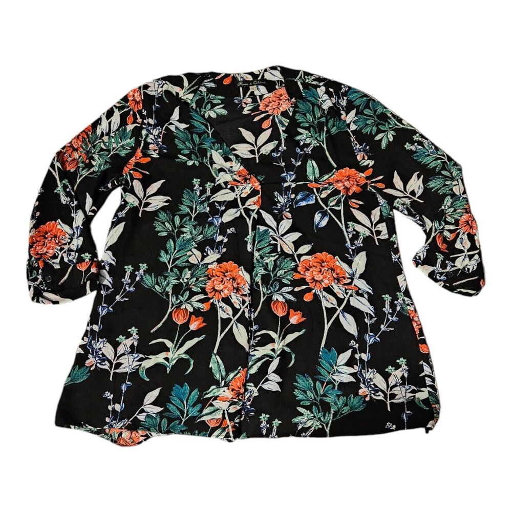 Rose & Olive Small Floral V-Neck Long Sleeve Blouse